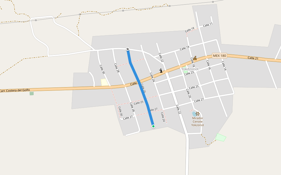 Calle 26 walking route map in Yokdzonot