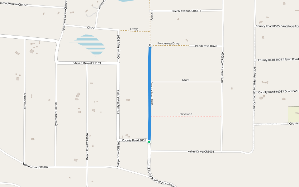 County Road 8206 walking route map in Concho