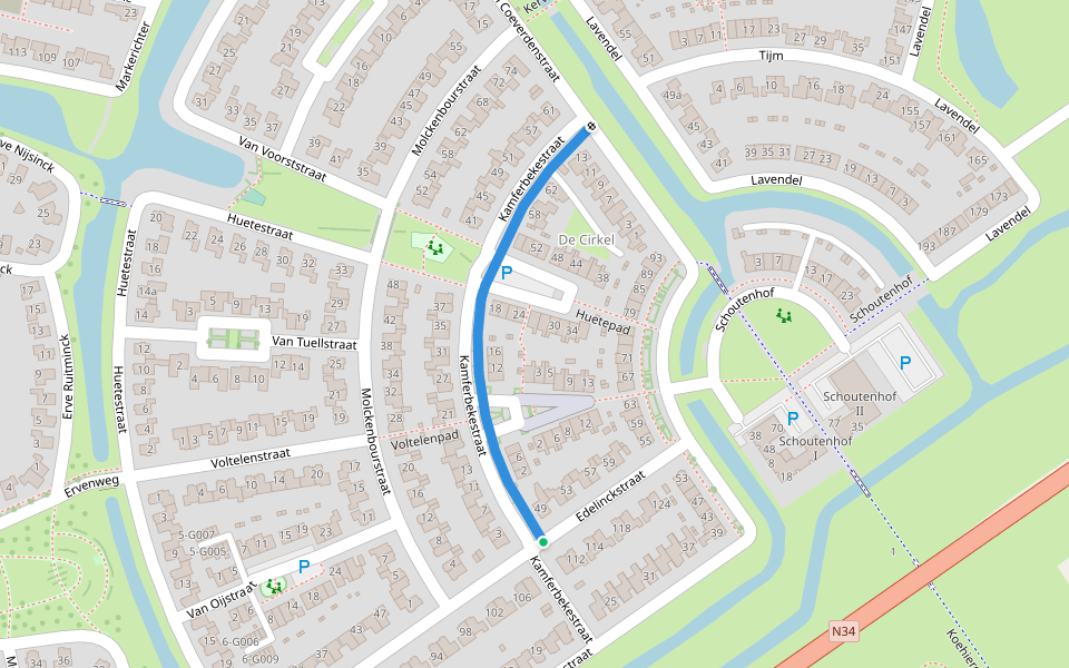 Kamferbekestraat walking route map in Hardenberg
