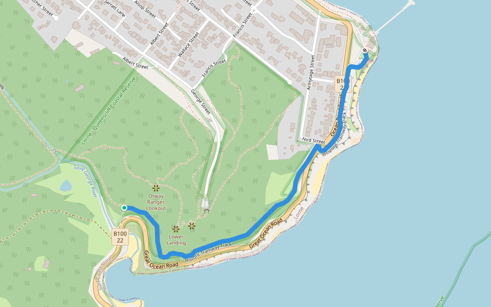 Historic Tramway Track walking route map in Lorne