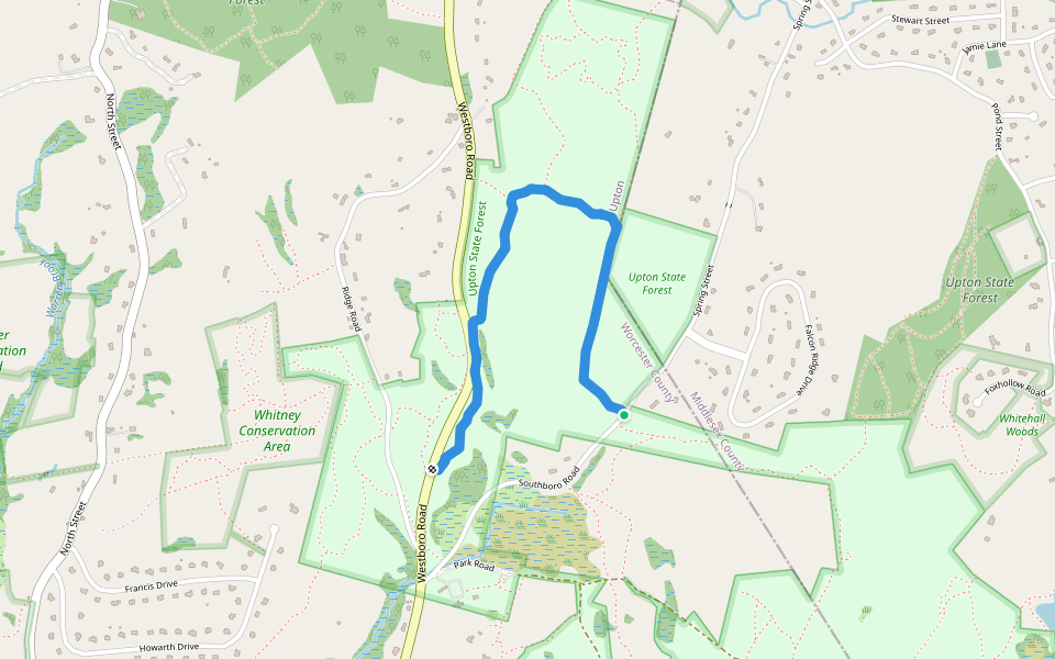 Old Hopkinton Spring Trail walking route map in Upton