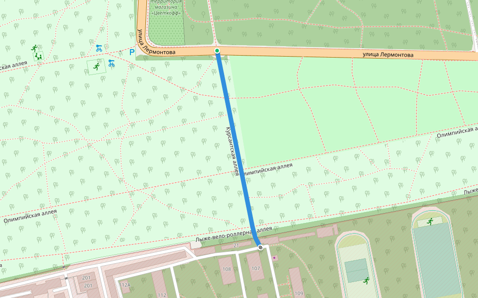 Курсантская аллея walking route map in Penza