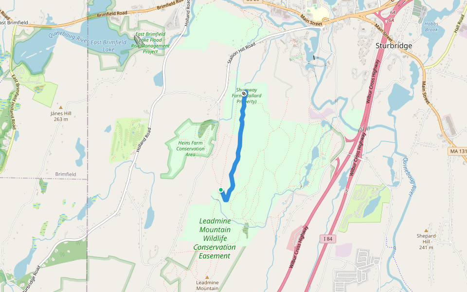 Cow Stile Trail (orange & white) walking route map in Sturbridge
