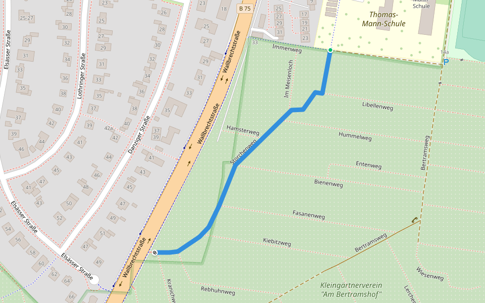Storchenweg walking route map in Lübeck