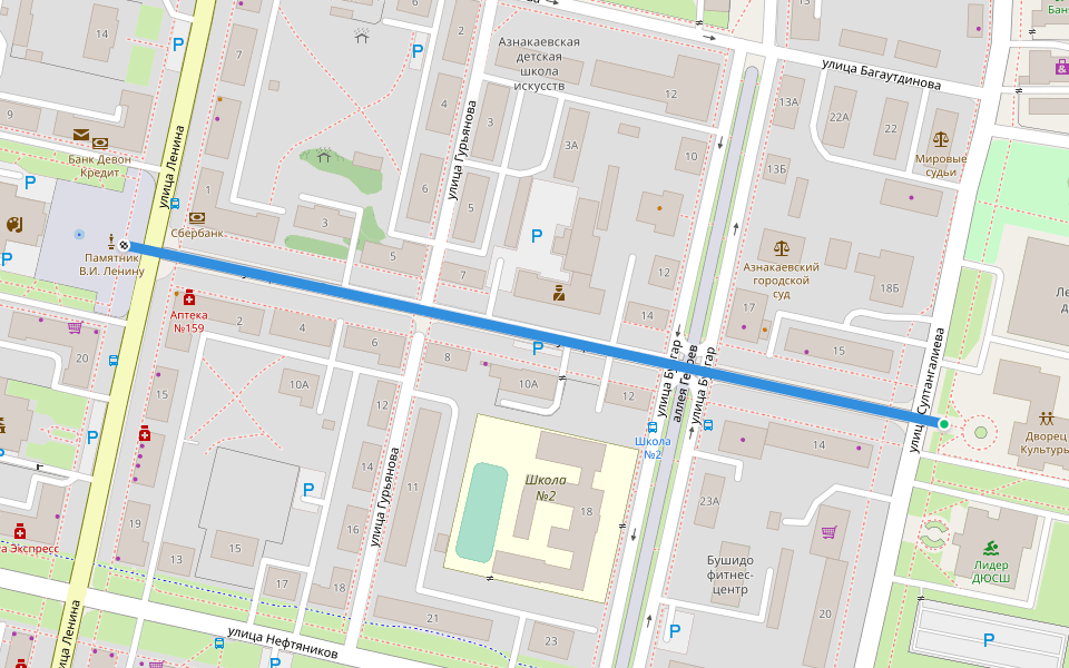 улица Сююмбике walking route map in Aznakayevo