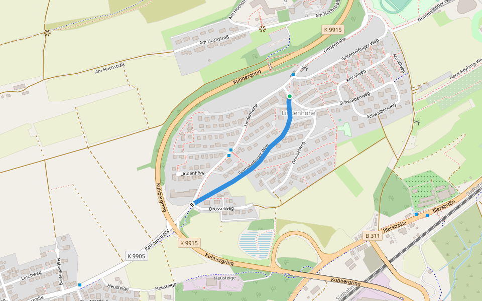 Grimmelfinger Weg walking route map in Ulm