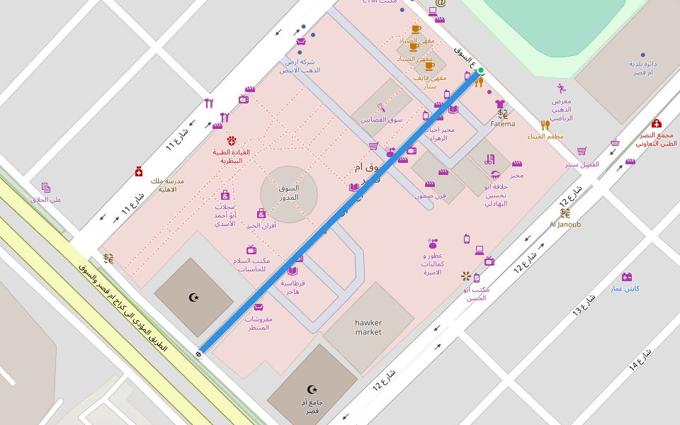 شارع السوق الداخلي walking route map in Basrah