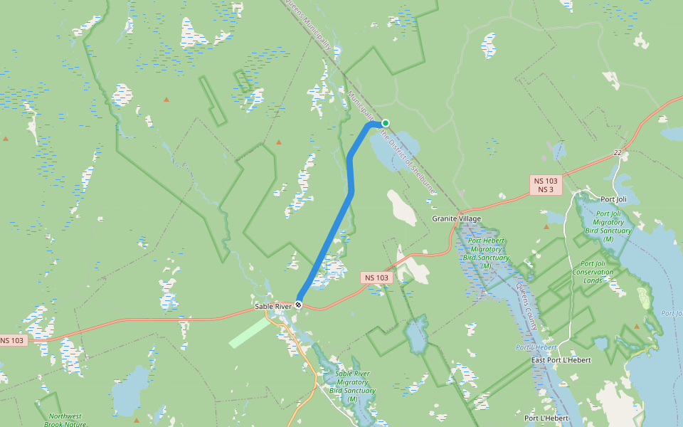 Shelburne County Rail Trail walking route map in Port Mouton