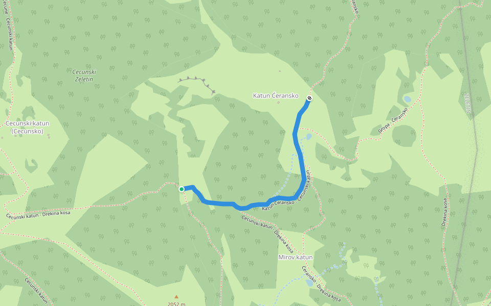 Katun Ćeransko - Cecunski katun walking route map in Kuti