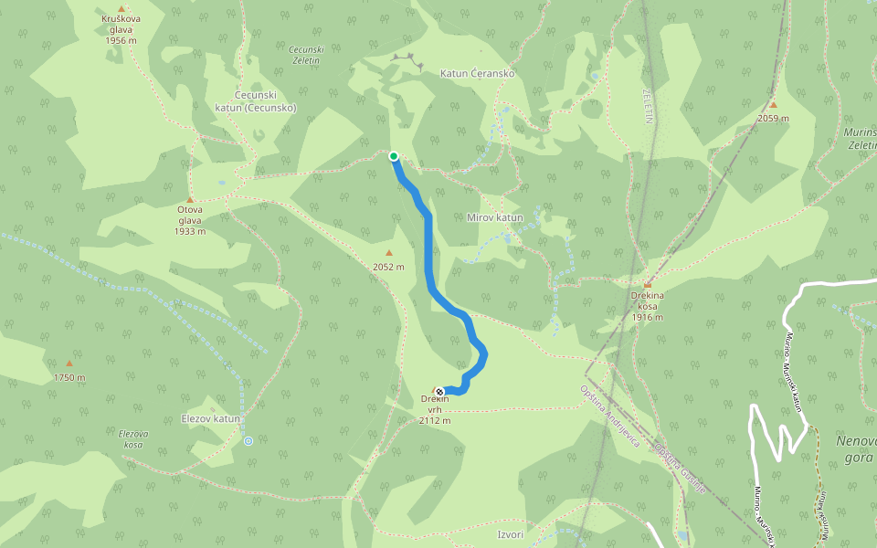 Drekin vrh walking route map in Kuti