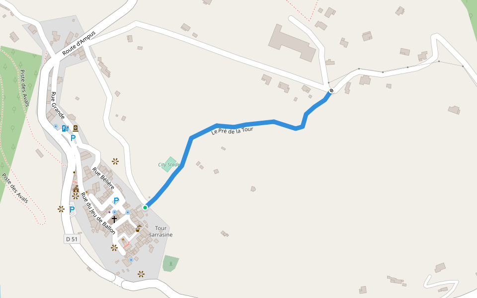 Le Pré de la Tour walking route map in Châteaudouble