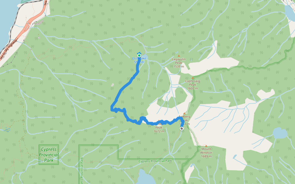 Deeks Peak Route walking route map in Lions Bay