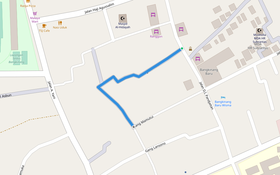 Gang Mamutui walking route map in Pekanbaru