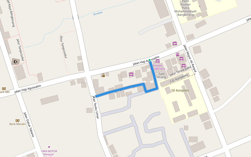 Gang Luponamonyoden walking route map in Pekanbaru