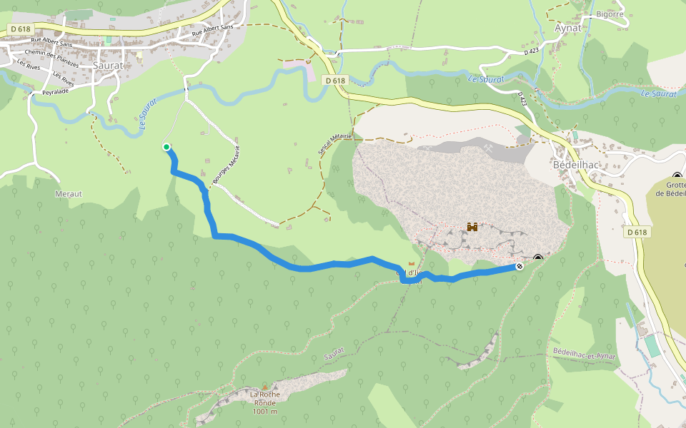 Chemin du Col d'Ijou walking route map in Saurat