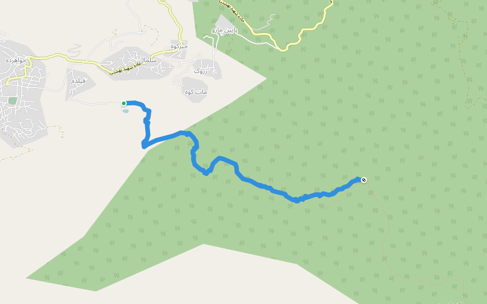 جواهرده-زین پشت walking route map in Javaher Deh