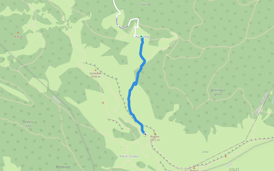 Katunište - Rogovi walking route map in Kuti
