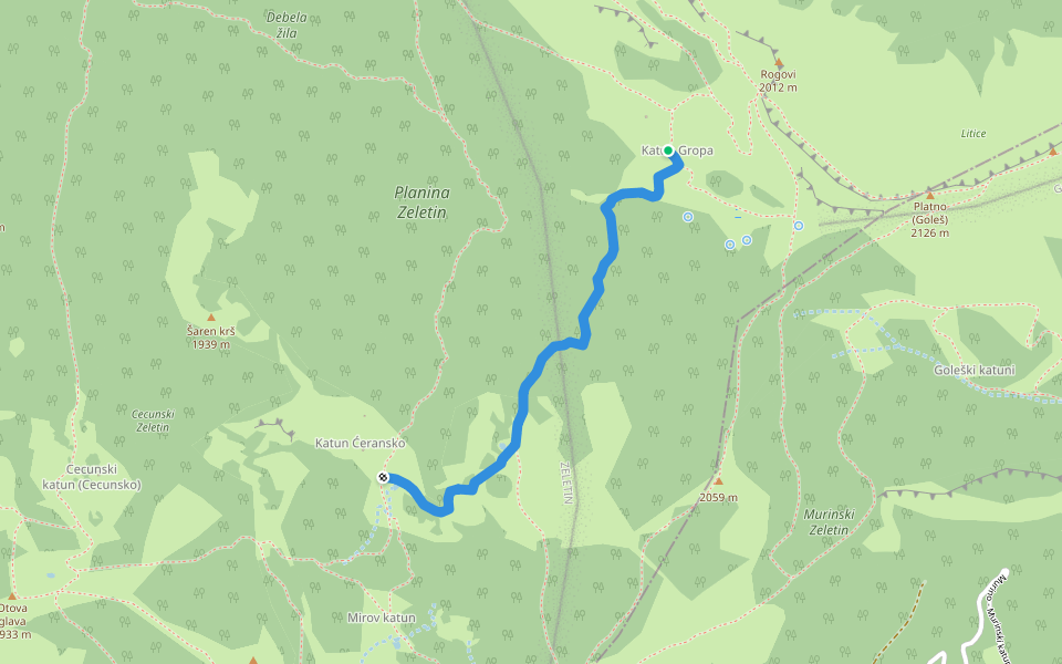 Gropa - Ćeransko walking route map in Kuti