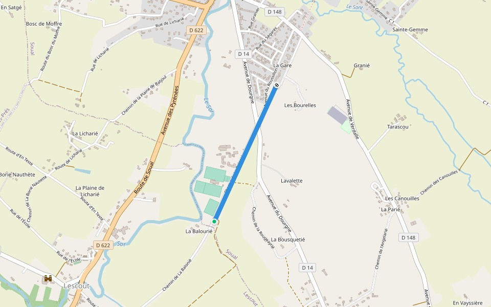 Ligne de Castelnaudary à Castres Via Revel walking route map in Lescout