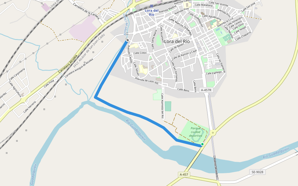 Muro de defensa del Río Guadalquivir a Lora del Río walking route map in Lora del Río