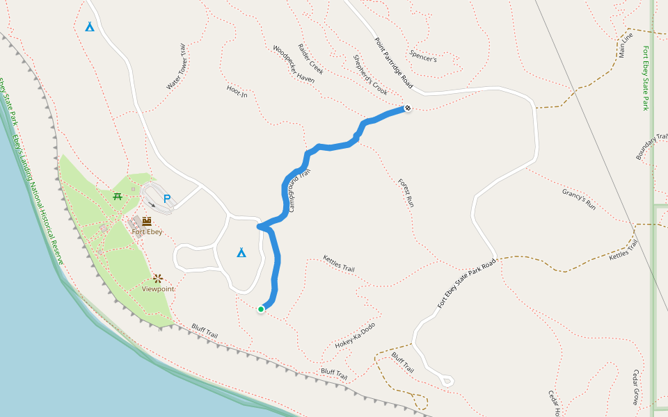 Campground Trail walking route map in Coveland