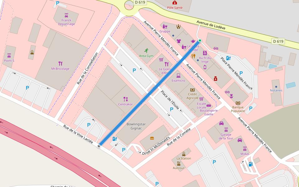 Chemin de l'Étoile walking route map in Gignac