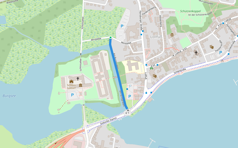 Am Burggraben walking route map in Schleswig