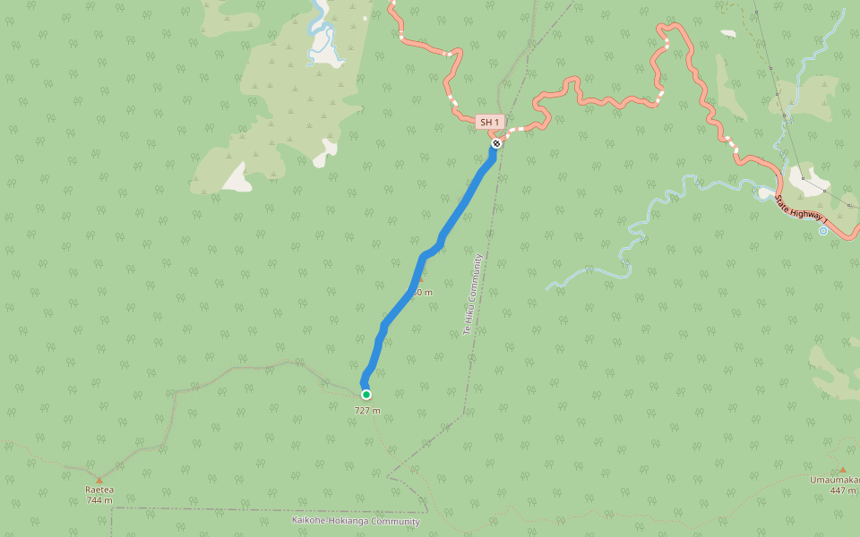 Mangamuka Summit Track walking route map in Kohukohu