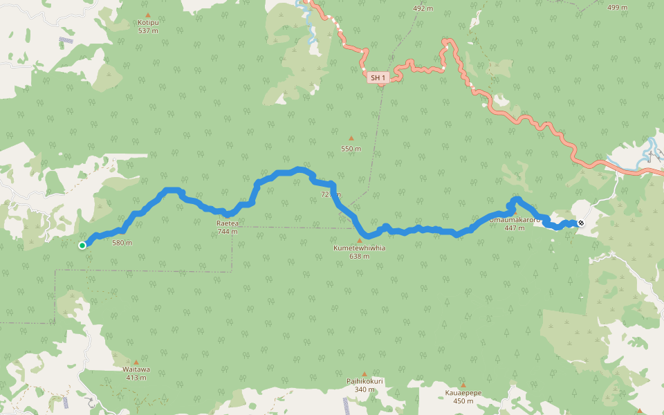 Te Araroa Trail walking route map in Kohukohu
