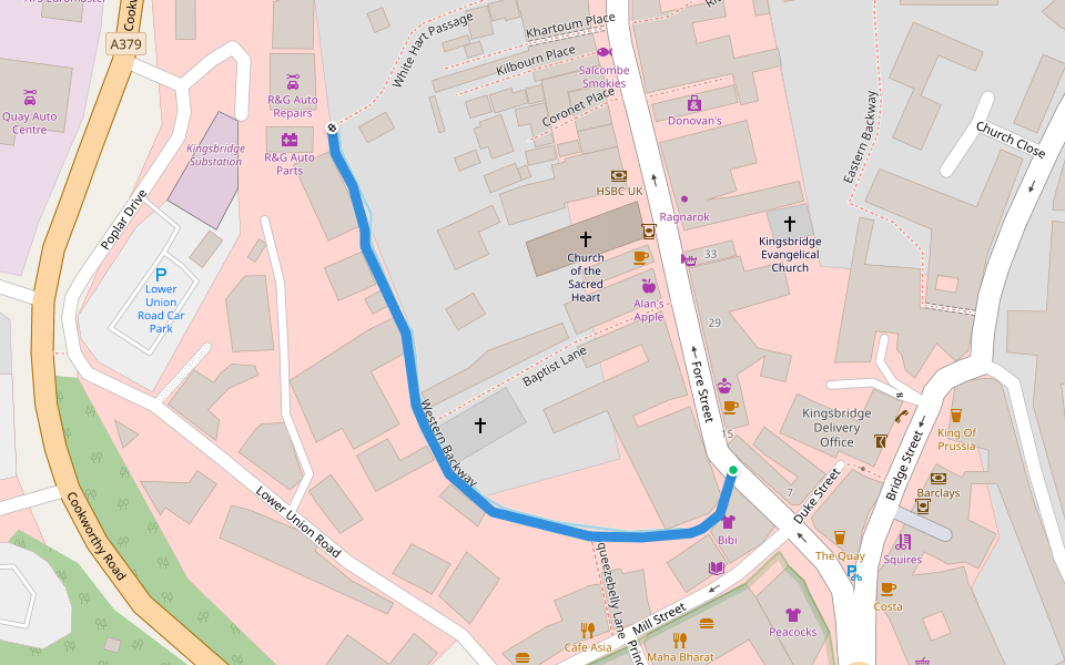 Western Backway walking route map in Kingsbridge