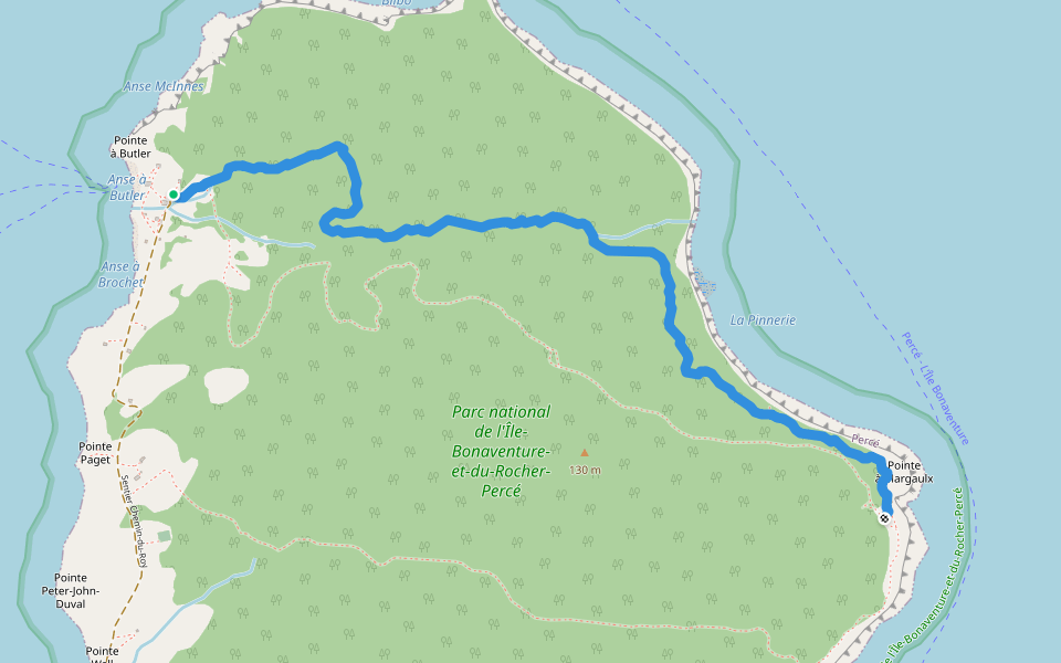 Sentier des mousses walking route map in Percé