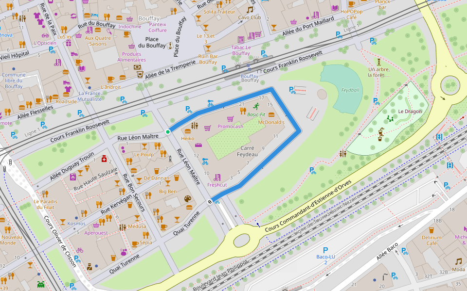 Parvis Neptune walking route map in Nantes