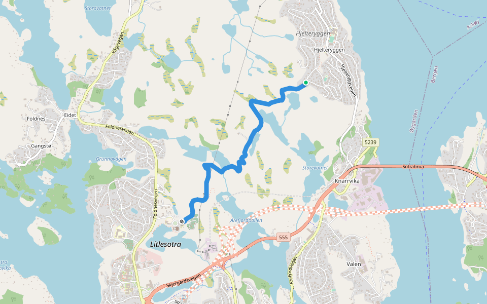 Kyrkjevegen walking route map in Knarrevik