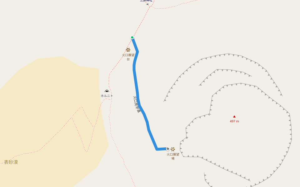 火口見学道 walking route map in Oshima