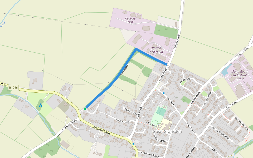 Park Riddey walking route map in Great Gransden