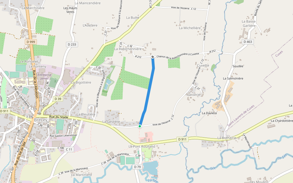 Chemin des Longues Planches walking route map in Brécey