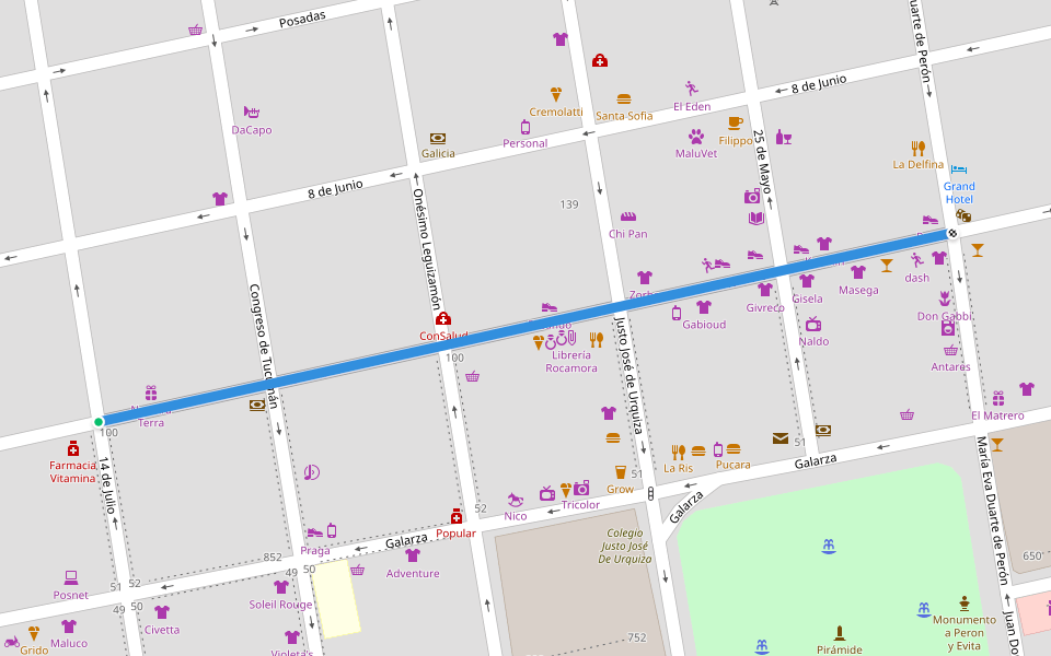 Rocamora walking route map in Concepción del Uruguay