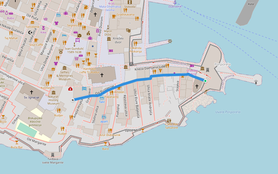 Od Pustijerne walking route map in Dubrovnik
