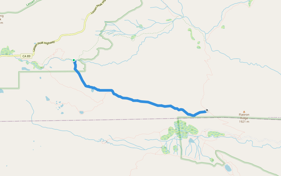Bench Lake Trail walking route map in Drakesbad