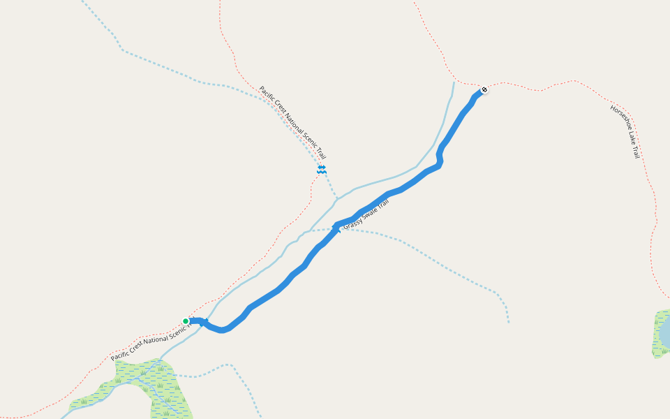 Grassy Swale Trail walking route map in Warner Valley