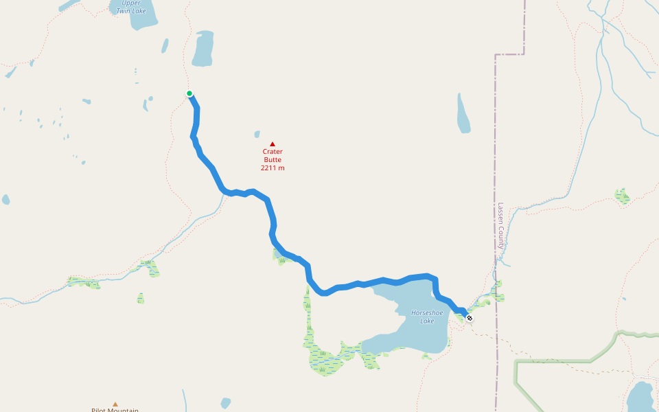 Horseshoe Lake Trail walking route map in Warner Valley