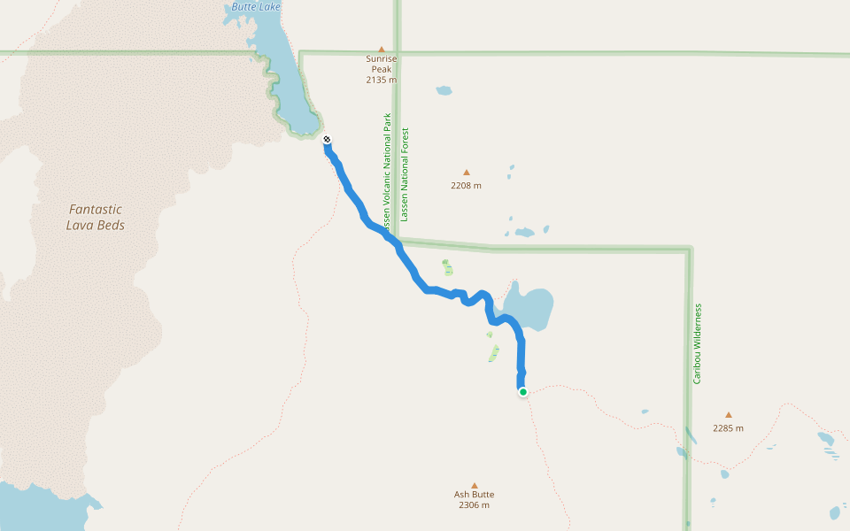 Widow Lake Trail walking route map in Warner Valley