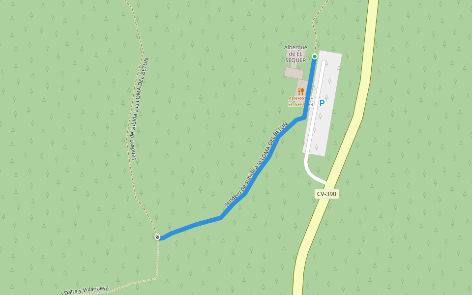 Sendero de subida a la LOMA DEL BETUN walking route map in Benagéber