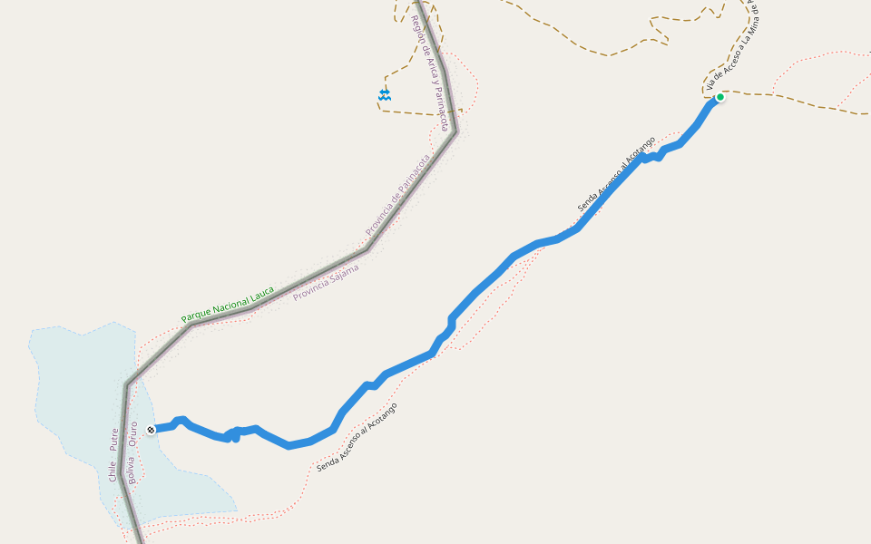 Ascent Acotango walking route map in Oruro