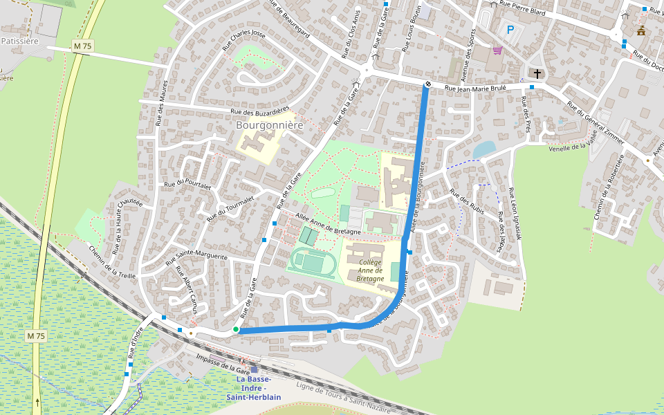 Allée de la Bourgonnière walking route map in Saint-Herblain