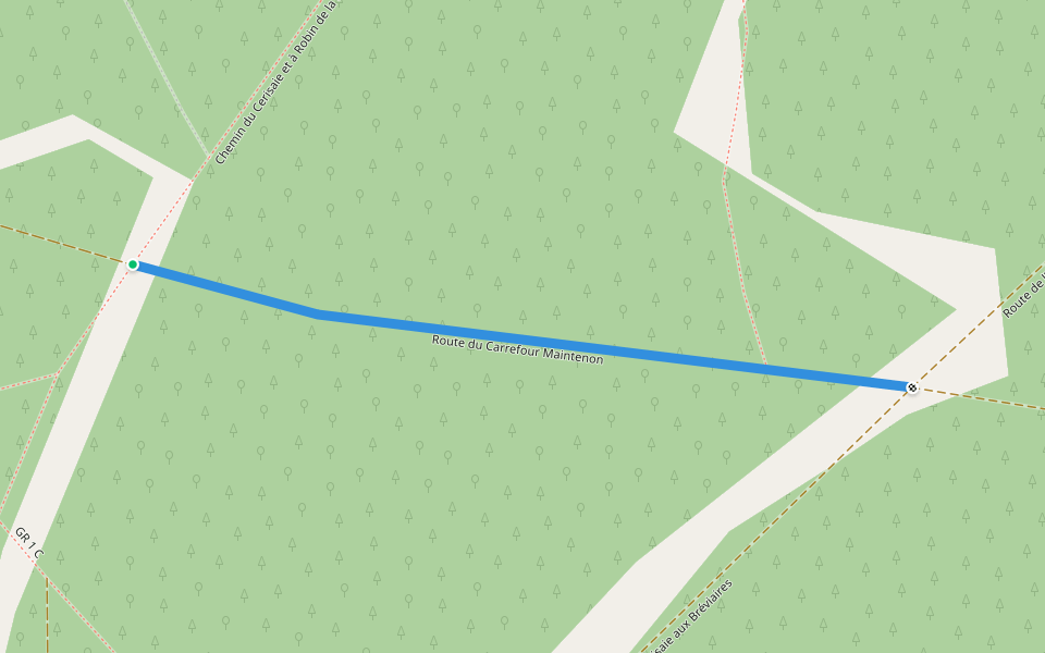 Route du Carrefour Maintenon walking route map in Poigny-la-Forêt