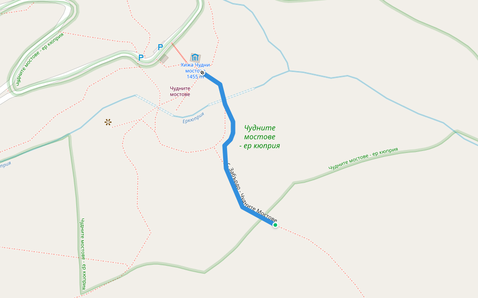 с. Забърдо - Чудните Мостове walking route map in Zabardo