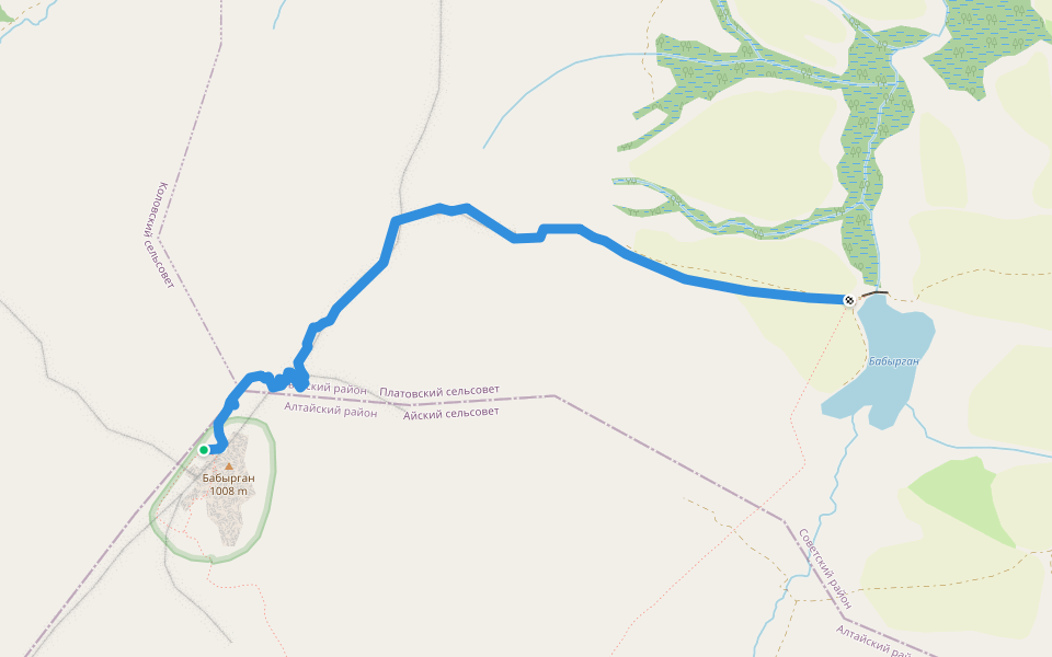 Тропа на гору Бабырган walking route map in Kolovo