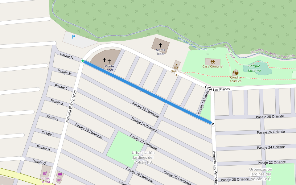 Pasaje 28 Poniente walking route map in Santa Tecla