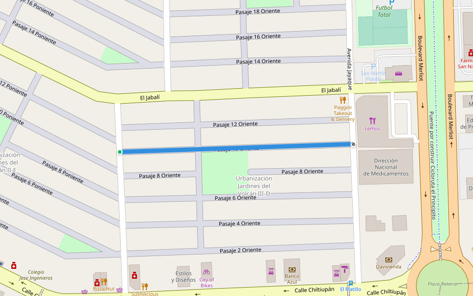 Pasaje 10 Oriente walking route map in Santa Tecla